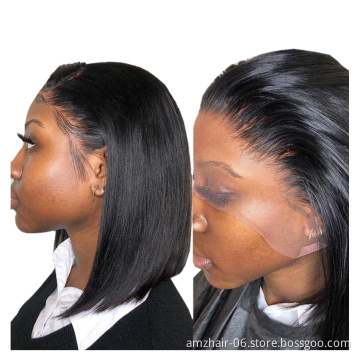 Peruvian Virgin Straight Human Hair Hd Full Lace Frontal Bob Wigs Natural Human Hair Transparent Lace Front Wig For Black Women